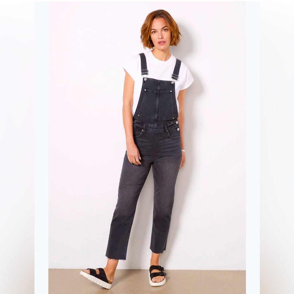 Paige Noella Faded Black Denim Overalls Size 32/12